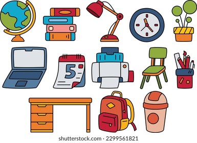 Study Room Related Cartoon Illustration Set