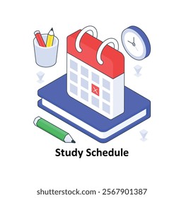 Study Schedule isometric Colored illustration. EPS File stock illustration