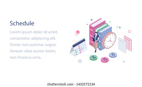 
Study schedule isometric design illustration 
