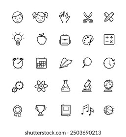 Study and school life icons set. The outline icons are well scalable and editable. Contrasting elements are good for different backgrounds. EPS10.	