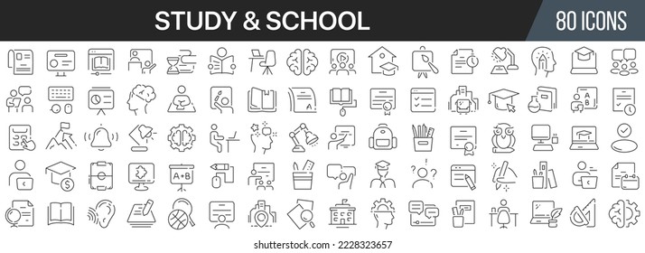 Study and school line icons collection. Big UI icon set in a flat design. Thin outline icons pack. Vector illustration EPS10