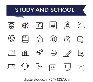 Study And School Line Icons set with editable stroke collection for web and ui. Line icons pack. Vector illustration.
