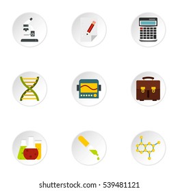 Study of science icons set. Flat illustration of 9 study of science vector icons for web