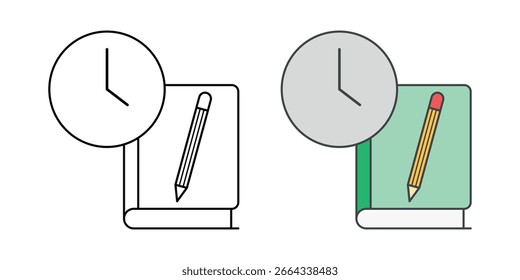 Study Session Scheduler icon — clock with pencil and book to help students plan and track focused learning sessions effectively.