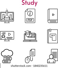study set. included chemistry, cloud library, study, pdf, ebook, instructor, training, enter, click icons. linear styles.