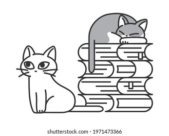 study sleep cats pair illustration