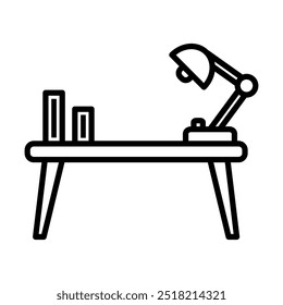 Icono de la tabla de estudio. Mesa de estudio con libros y lámpara de estudio