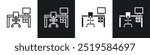 Study table icon collection in black and white filled and stroke line style.