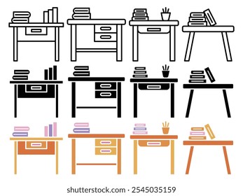 Study table icon collection on white background