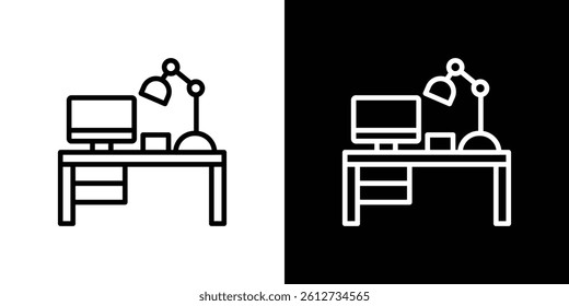 Study table icon set. Black illustration isolated for graphic and web design
