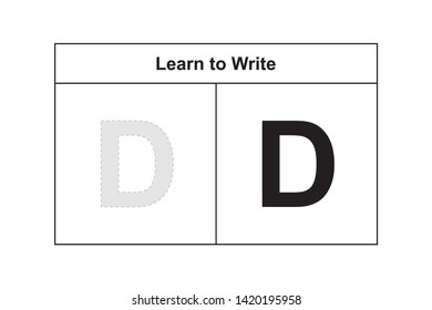 study table illustration for kids. Learn to write letter D