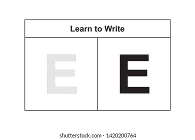 study table illustration for kids. Learn to write letter E