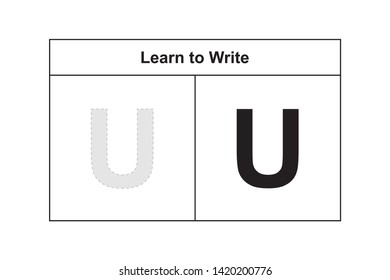 study table illustration for kids. Learn to write letter U.