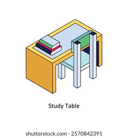 Study Table isometric Colored illustration. EPS File stock illustration