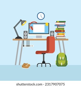 Study Table and Study Room Vector Design