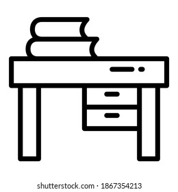 study table vector line icon, school and education icon