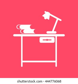 Study Table white icon on magenta color background. Eps-10.