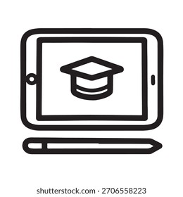 study tablet icon in black and white line art style