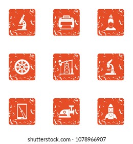 Study of technology icons set. Grunge set of 9 study of technology vector icons for web isolated on white background