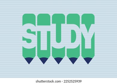 Study Text mit Pen Symbol kreative Ideen Design, Vektorgrafik-Design. Studie Typografie negative Weltraum Wort Vektorgrafik. Bildtypografie in Bleistift-Zeichen Vektordesign.