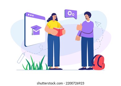 Study time concept with people scene. Vector illustration