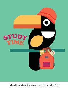 Study Time Illustration with Toucan and School Bag