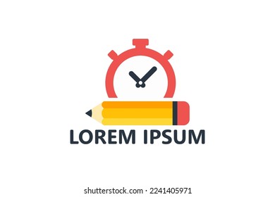 Study time, pencil and clock logo template design vector