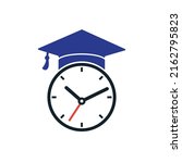 Study time vector logo design. Graduation hat with clock icon design.