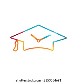 Study time vector logo design. Graduation hat with clock icon design.	