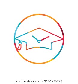 Study time vector logo design. Graduation hat with clock icon design.	