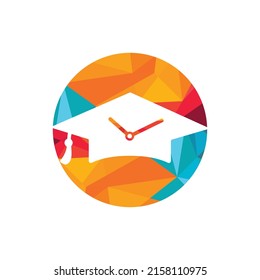 Study time vector logo design. Graduation hat with clock icon design.