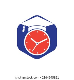 Study time vector logo design. Graduation hat with clock icon design.