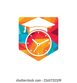 Study time vector logo design. Graduation hat with clock icon design.