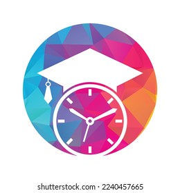 Study time vector logo design. Graduation hat with clock icon design.