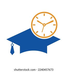 Study time vector logo design. Graduation hat with clock icon design
