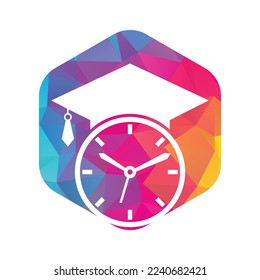 Study time vector logo design. Graduation hat with clock icon design.