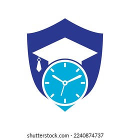 Study time vector logo design. Graduation hat with clock icon design.