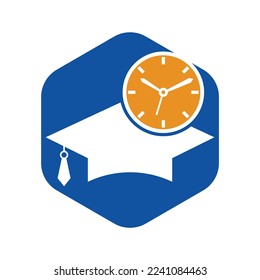 Study time vector logo design. Graduation hat with clock icon design