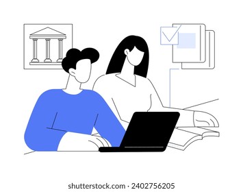 Study together isolated cartoon vector illustrations. Happy smiling friends studying together in university library, educational process with pleasure, diversity of books vector cartoon.