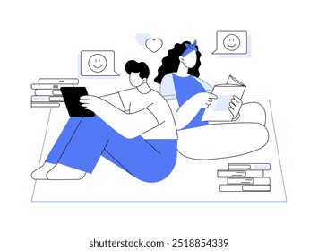 Study together isolated cartoon vector illustrations. Student college couple in love learning together, romantic relationship, share hobby, spend time with girlfriend vector cartoon.