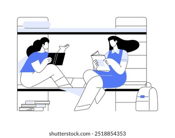 Study together isolated cartoon vector illustrations. Student girls getting ready for university classes in dorm room, educational process, campus daily routine, residence hall vector cartoon.