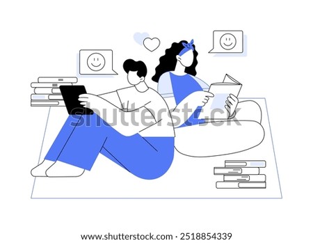 Study together isolated cartoon vector illustrations. Student college couple in love learning together, romantic relationship, share hobby, spend time with girlfriend vector cartoon.