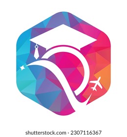 Study travel logo design template. Education hat and air plane logo design logo.