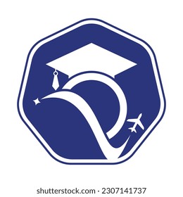 Study travel logo design template. Education hat and air plane logo design logo.