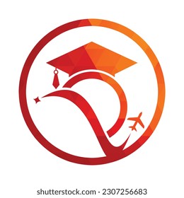 Study travel logo design template. Education hat and air plane logo design logo.