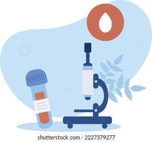 The study of urine and blood tests under a microscope.laboratory concept.