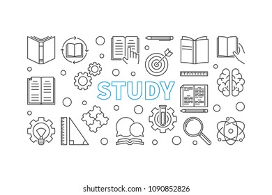 Study vector concept education illustration or horizontal banner in thin line style