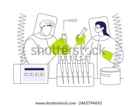 Study viruses in a laboratory abstract concept vector illustration. Scientists in protective gear analyzing viruses, medical research, microbiology sector, pandemic prevention abstract metaphor.