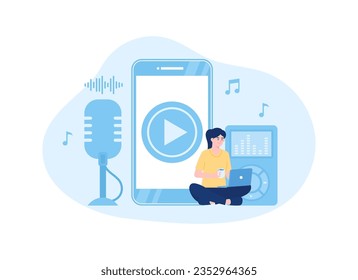 Study while listening to podcasts trending concept flat illustration