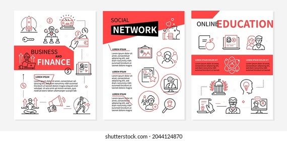 Study and work - set of line design style banners